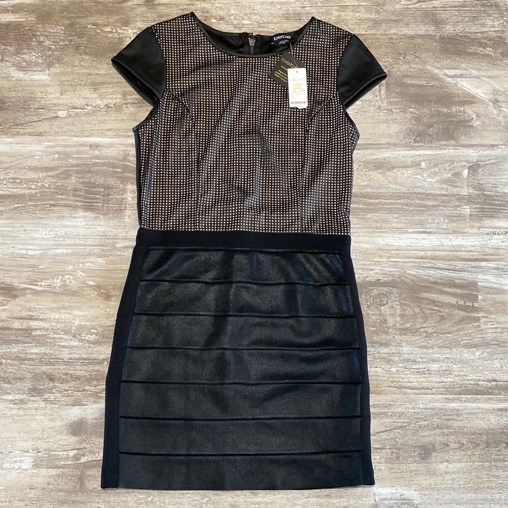bebe Faux Leather Bandage Dress Black Women’s Size Small